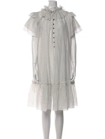 Pre-owned Hunter Polka Dot Print Midi Length Dress In White