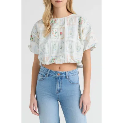 Hunter Print Crop Bubble Top In White