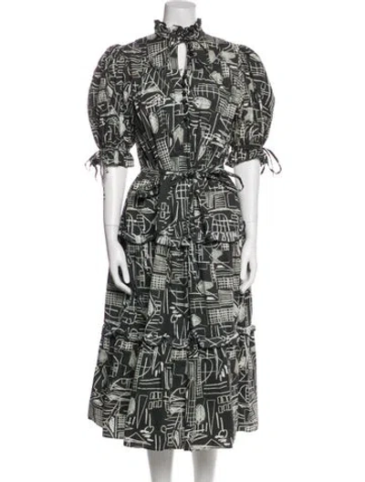Pre-owned Hunter Printed Long Dress In Black