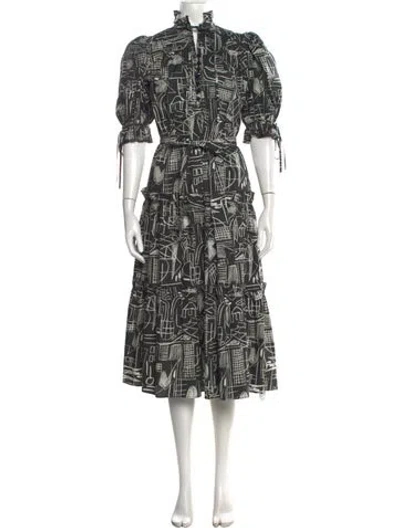 Pre-owned Hunter Printed Long Dress In Black