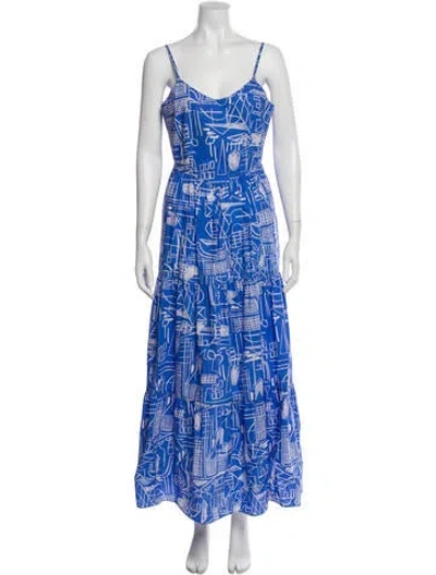 Pre-owned Hunter Printed Long Dress In Blue