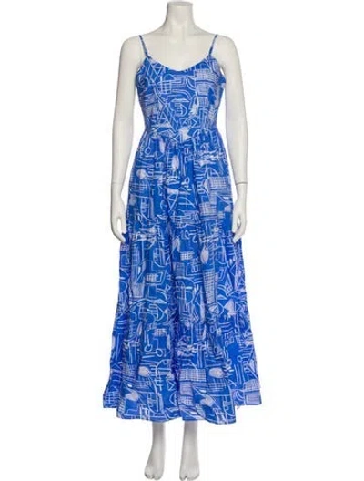 Pre-owned Hunter Printed Long Dress In Blue