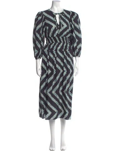 Pre-owned Hunter Printed Long Dress In Blue