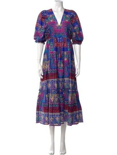 Pre-owned Hunter Printed Long Dress In Blue
