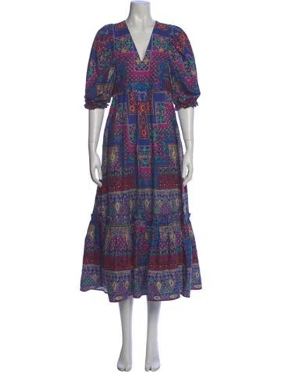 Pre-owned Hunter Printed Long Dress In Blue