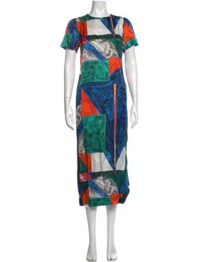 Pre-owned Hunter Printed Long Dress In Blue