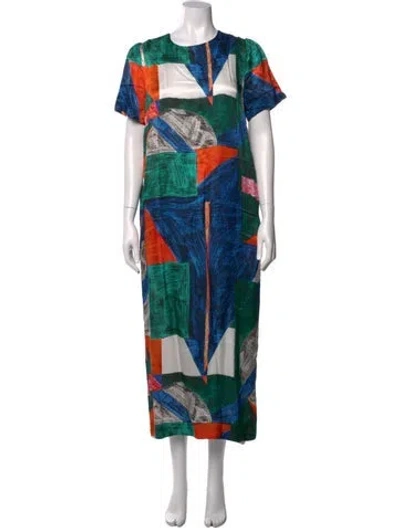 Pre-owned Hunter Printed Long Dress In Blue