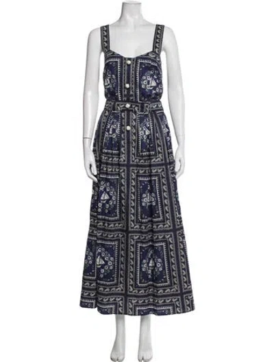 Pre-owned Hunter Printed Long Dress In Blue