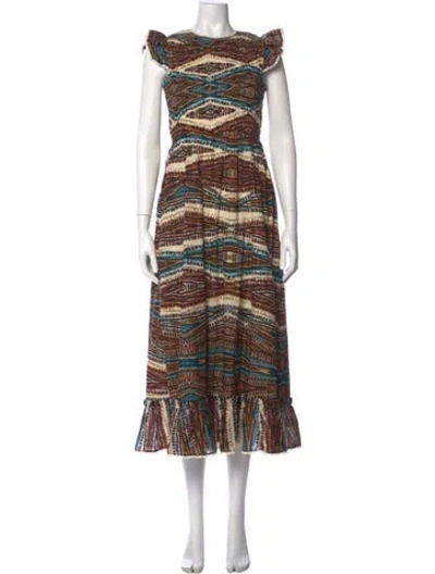 Pre-owned Hunter Printed Long Dress In Brown