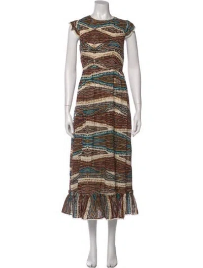 Pre-owned Hunter Printed Long Dress In Brown