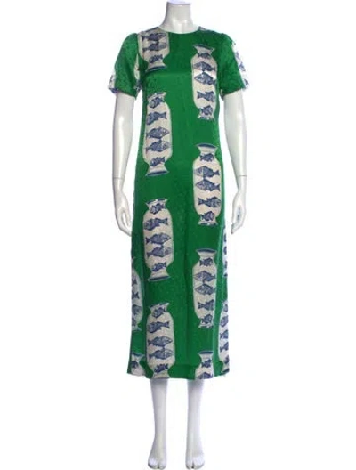 Pre-owned Hunter Printed Long Dress In Green