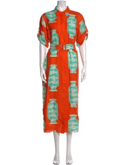 Pre-owned Hunter Printed Long Dress In Orange