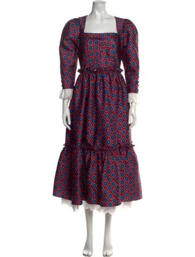 Pre-owned Hunter Printed Long Dress In Red