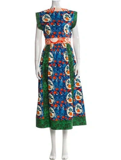Pre-owned Hunter Printed Long Dress W/ Tags In Blue