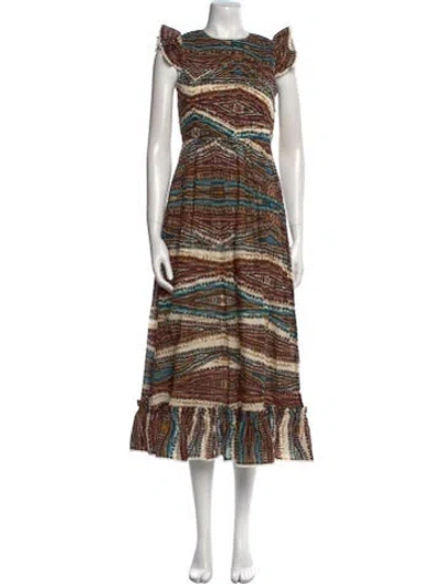 Pre-owned Hunter Printed Long Dress W/ Tags In Brown