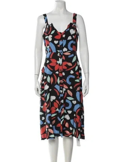 Pre-owned Hunter Printed Midi Length Dress In Black