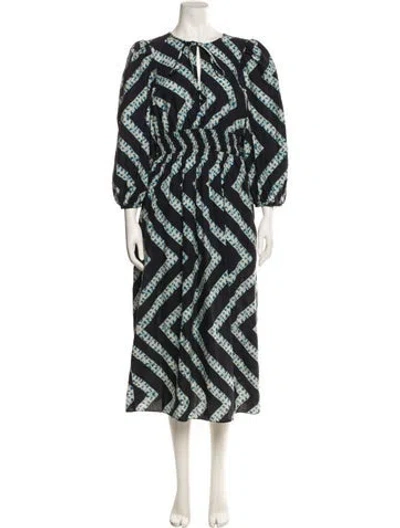 Pre-owned Hunter Printed Midi Length Dress In Blue