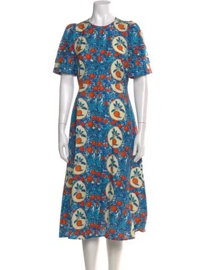 Pre-owned Hunter Printed Midi Length Dress In Blue
