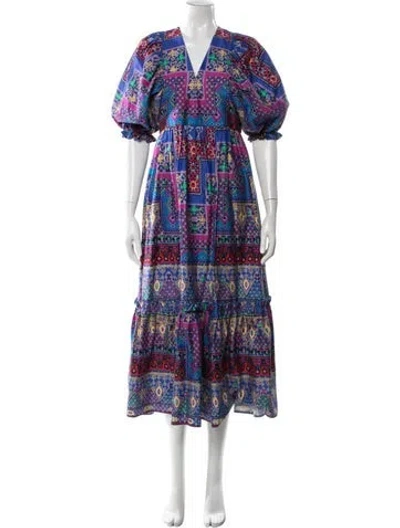 Pre-owned Hunter Printed Midi Length Dress In Blue