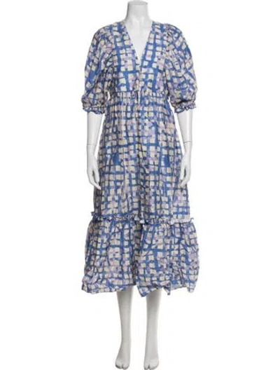 Pre-owned Hunter Printed Midi Length Dress In Blue