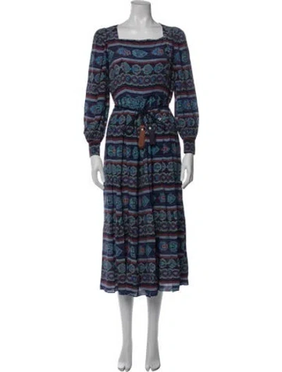 Pre-owned Hunter Printed Midi Length Dress In Blue