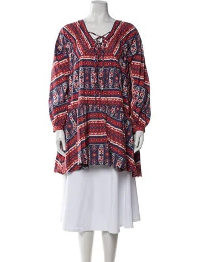 Pre-owned Hunter Printed Midi Length Dress In Blue/red