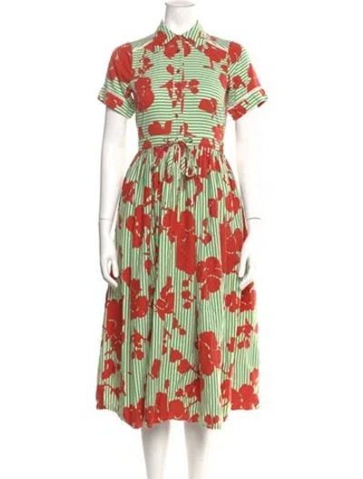 Pre-owned Hunter Printed Midi Length Dress In Green