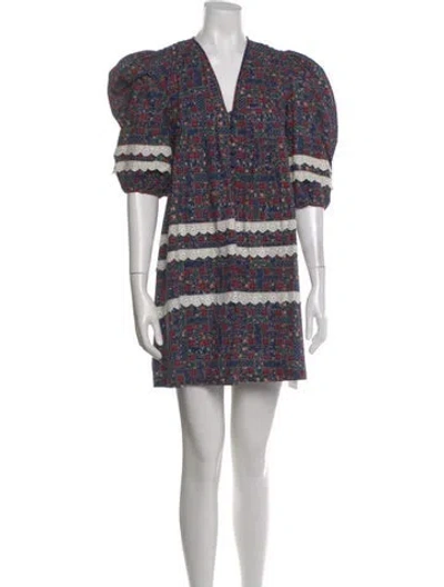 Pre-owned Hunter Printed Mini Dress In Blue