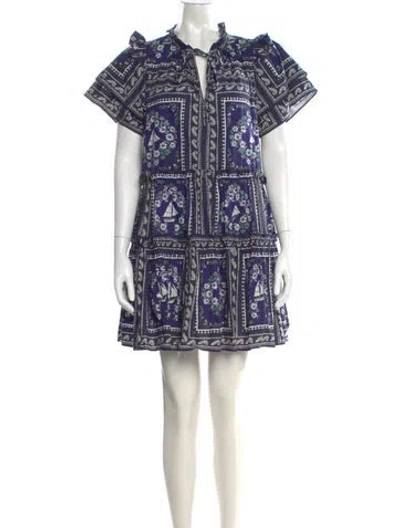 Pre-owned Hunter Printed Mini Dress In Blue