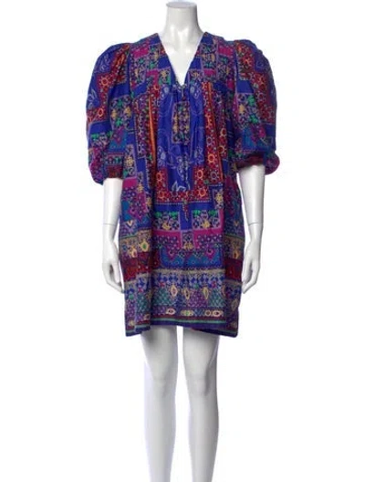 Pre-owned Hunter Printed Mini Dress In Blue