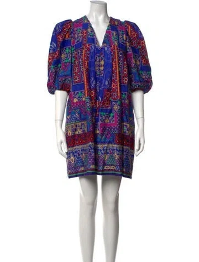 Pre-owned Hunter Printed Mini Dress In Blue