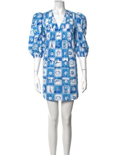 Pre-owned Hunter Printed Mini Dress In Blue