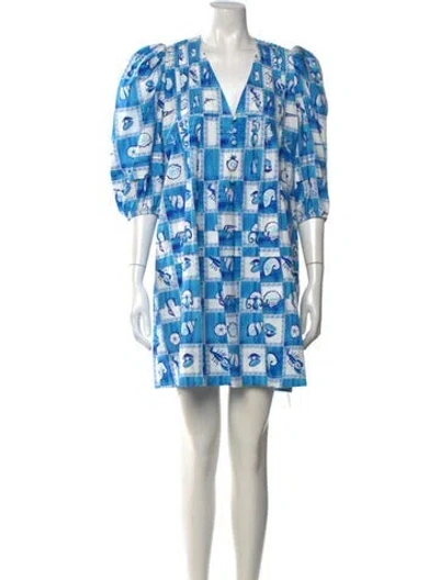 Pre-owned Hunter Printed Mini Dress In Blue
