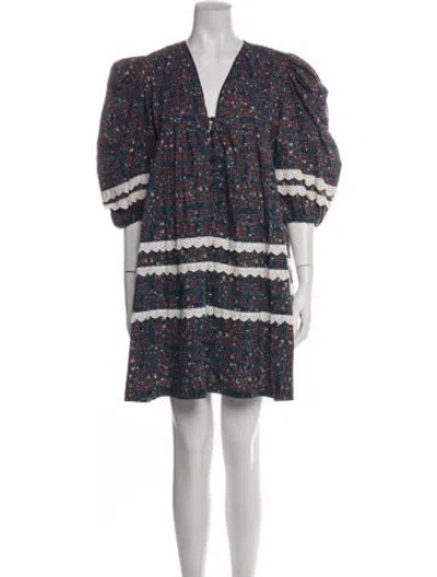 Pre-owned Hunter Printed Mini Dress In Blue/green