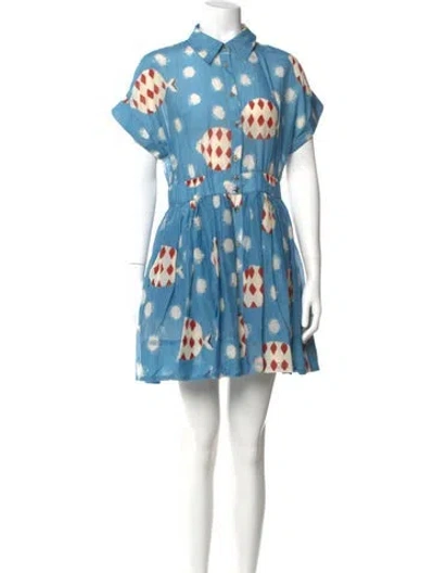 Pre-owned Hunter Printed Mini Dress W/ Tags In Blue