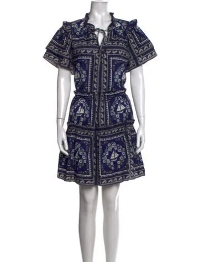 Pre-owned Hunter Printed Mini Dress W/ Tags In Blue