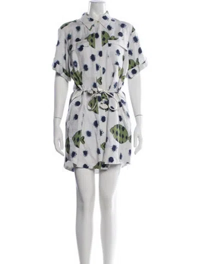 Pre-owned Hunter Printed Mini Dress In White