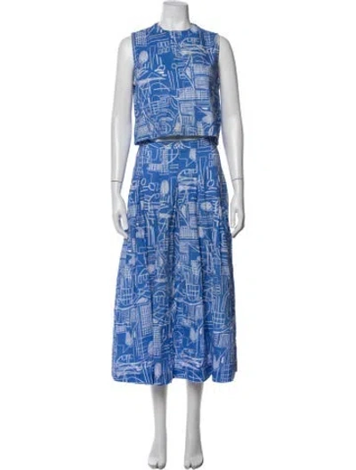 Pre-owned Hunter Printed Ruffle Embellishment Skirt Suit In Blue