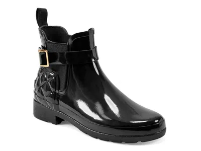 Hunter Quilted Gloss Refined Slim Fit Chelsea Rain Boot In Black