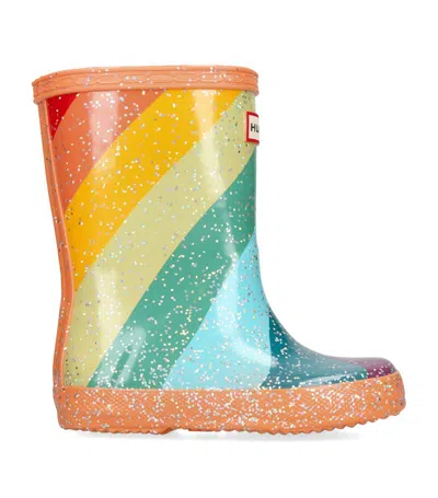 Hunter Kids' Rainbow Glitter Original Wellington Boots In Multi