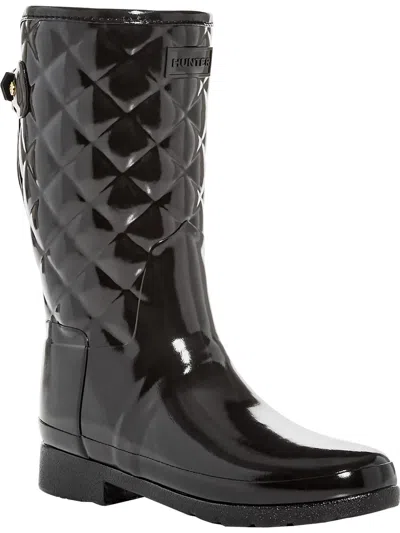 Hunter Refined Gloss Quilt Short Womens Mid-calf Pull On Rain Boots In Black