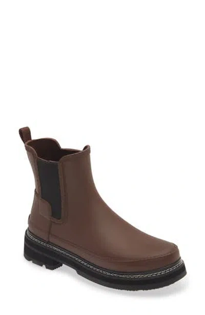 Hunter Refined Stitch Waterproof Chelsea Boot In Brown Bolt/black