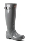 Hunter Refined Tall Gloss Waterproof Rain Boot In Gray