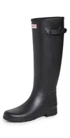 Hunter Womens Solid Black Rubber Knee High Rain Boots Shoes In Black
