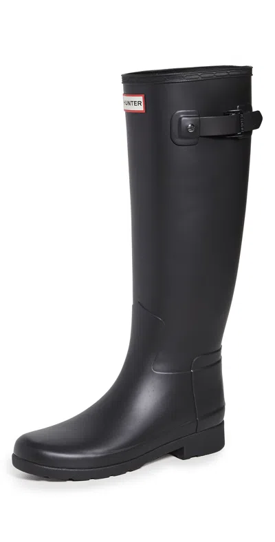 Hunter Womens Embossed Side Buckled Round Toe Mid-calf Rainboots Black