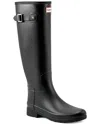 Hunter Womens Embossed Side Buckled Round Toe Mid-calf Rainboots Black In Black