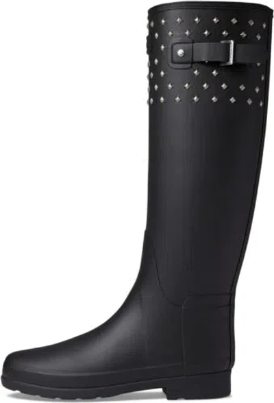Pre-owned Hunter Refined Tall Stud Cuff Boot In Black