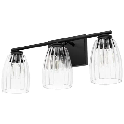 Hunter Rossmoor Matte Black With Clear Fluted Glass 3 Light Bathroom Vanity