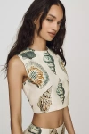 Hunter Royce Shell-print Linen-blend Crop Top In Neutral