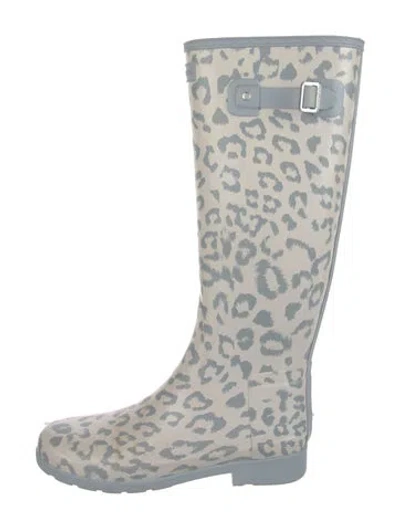 Pre-owned Hunter Rubber Animal Print Rain Boots In Blue
